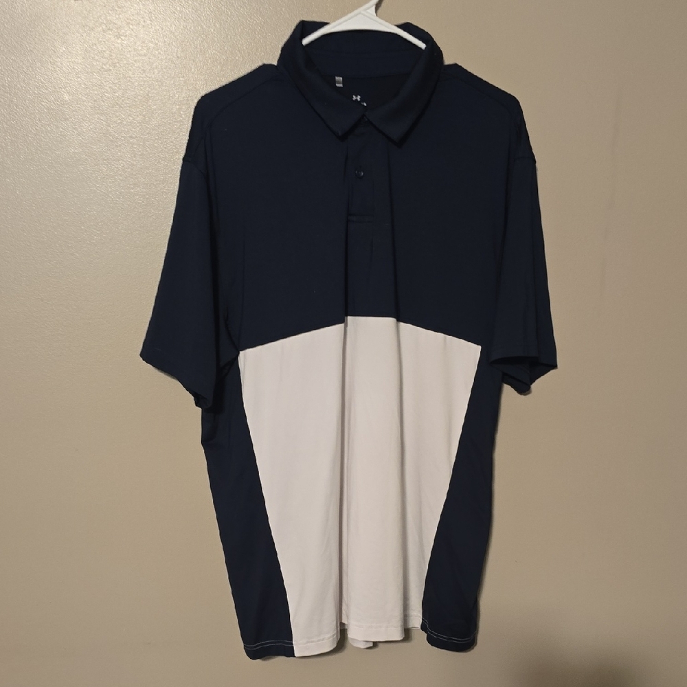 Under Armour Blue and‎ White Golf Polo Shirt Classic Design Mens Size XL